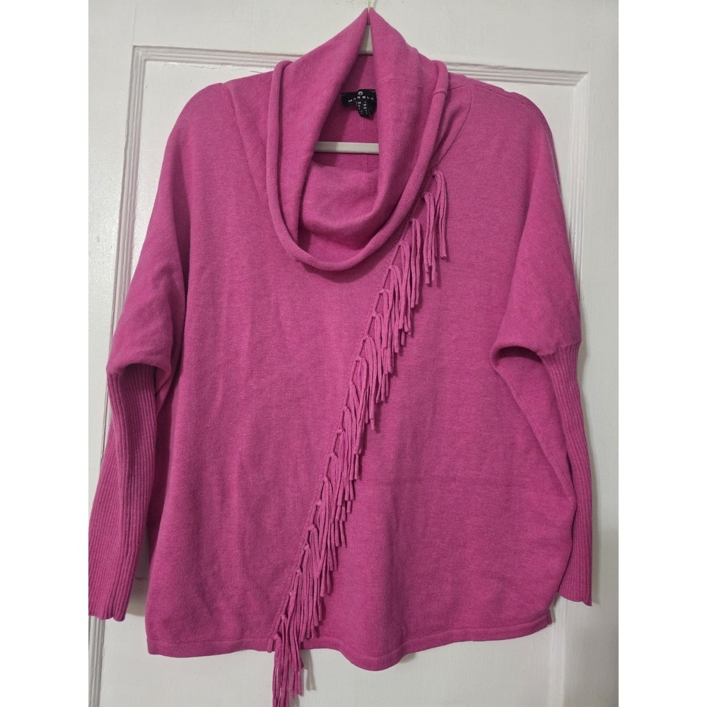 Marble Pink Oversized Cowl Neck‎ Sweater 100% Cotton Tasseled Size Small